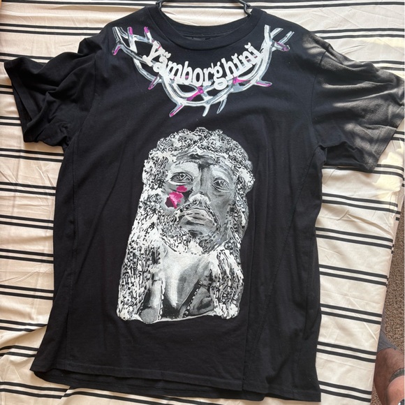 VLONE Black Tee with White and Pink Accents